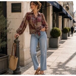 Haver London Women's Small Blouse Patchwork Paisley Wear 2 Ways NEW
